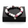 Stones and Minerals. Bracelet Howlite Beads + Brown Pink Agate 8 Mm. Made In France.