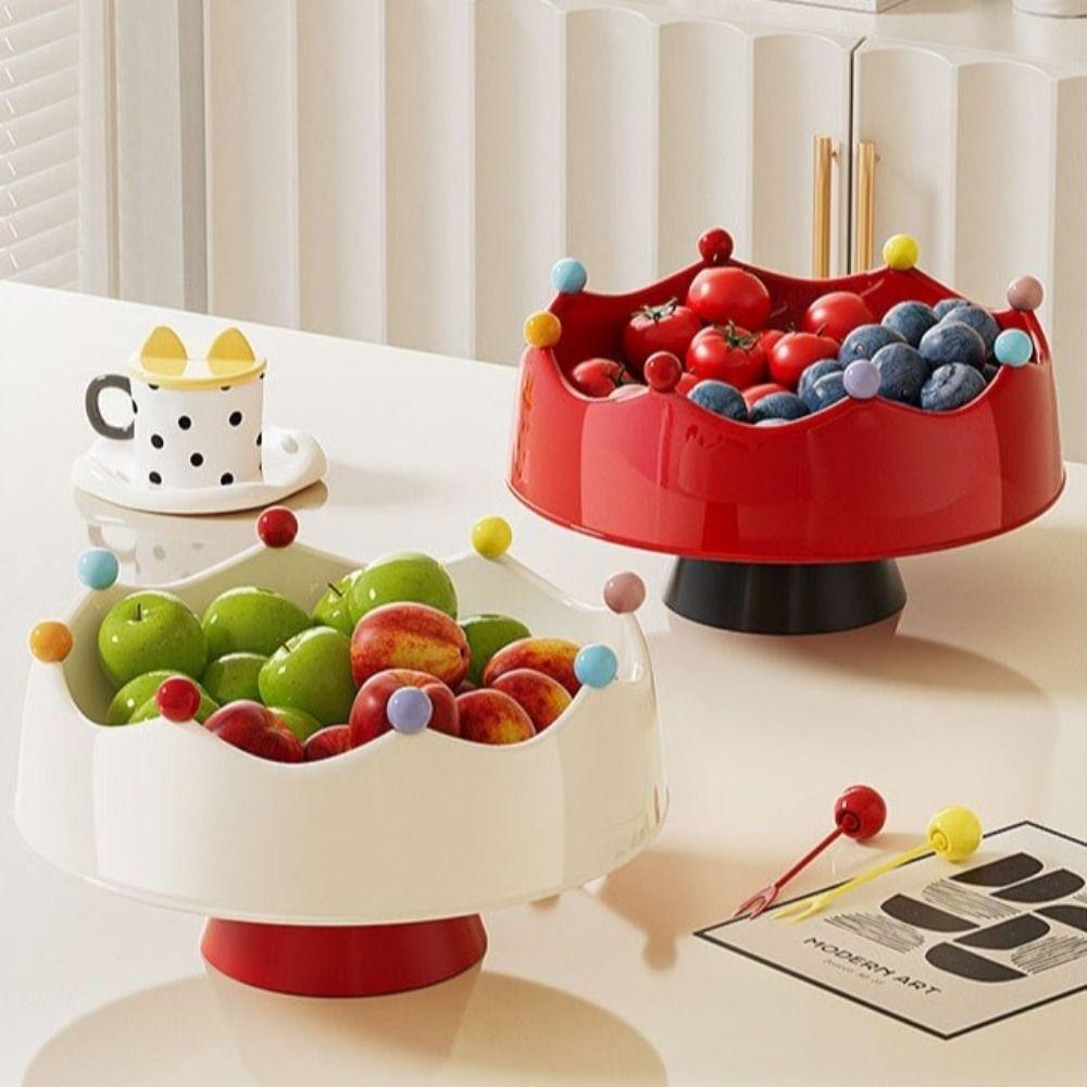 Crown Design Fruit Serving Plate Large Capacity Snack Plate Fruit Bowl with Fork Coffee Table