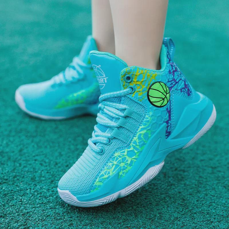 Детские высокие нескользящие баскетбольные и беговые кроссовки для спортивных тренировок