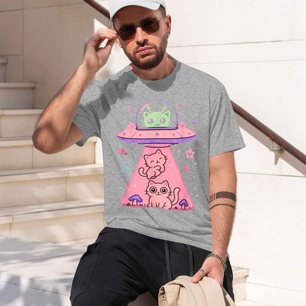 2026 New Cute Kawaii Pink Spaceship Cat Y2k Graphic Tee Trendy Creative Gift Short Sleeve Tshirt