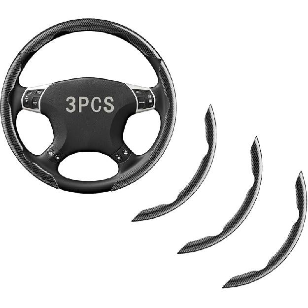 Steering Wheel Covers, 3PCs Carbon Fiber Anti-Skid Clip On Car Steering Wheel Cover Protector Universal For Most Car Wheel (Brown)
