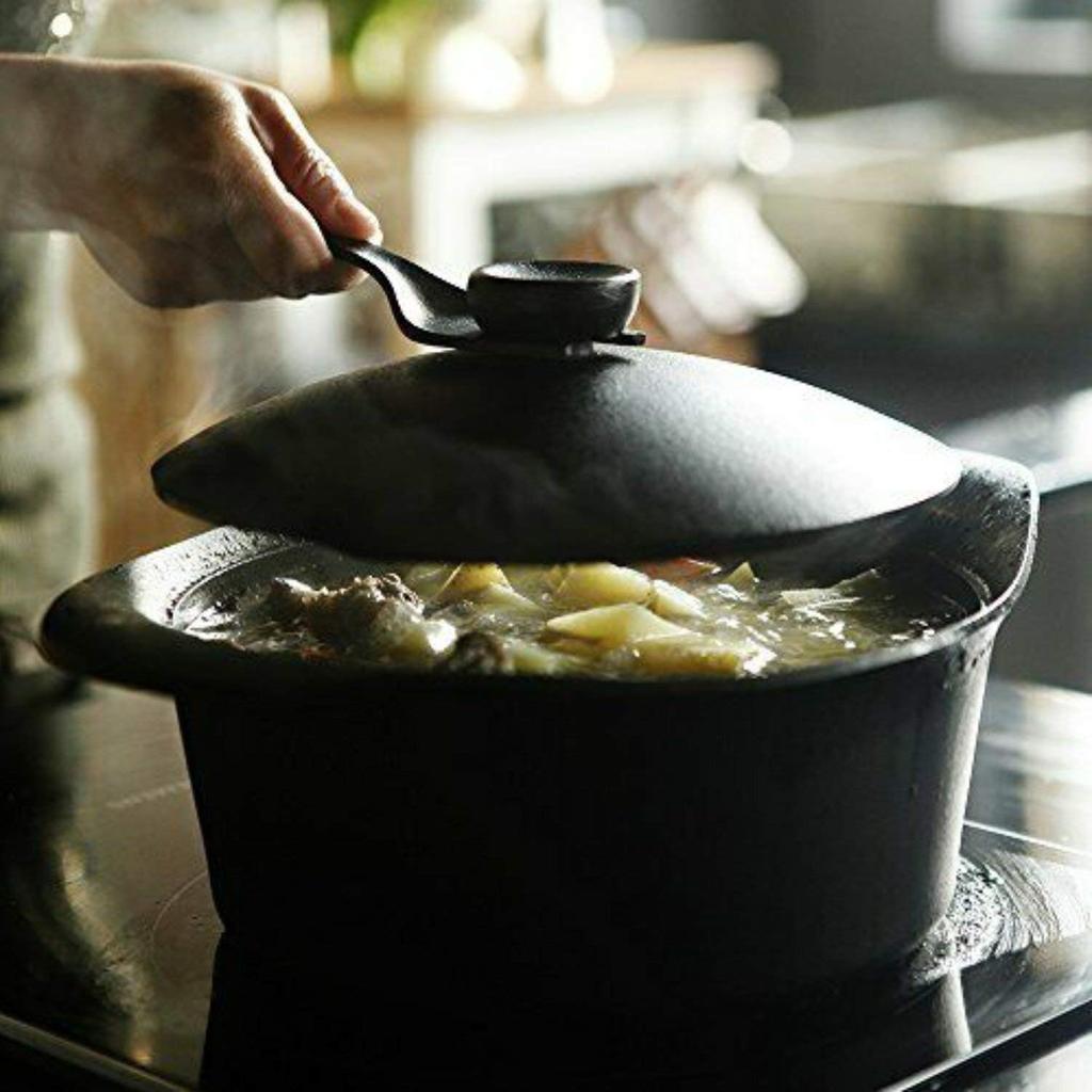 Глубокий чугунный горшок Sori Yanagi Nanbu Ironware, сочетающий в себе простой дизайн, высокую прочность, удобную крышку и практичность. Сделано в Японии. Ручка IH.