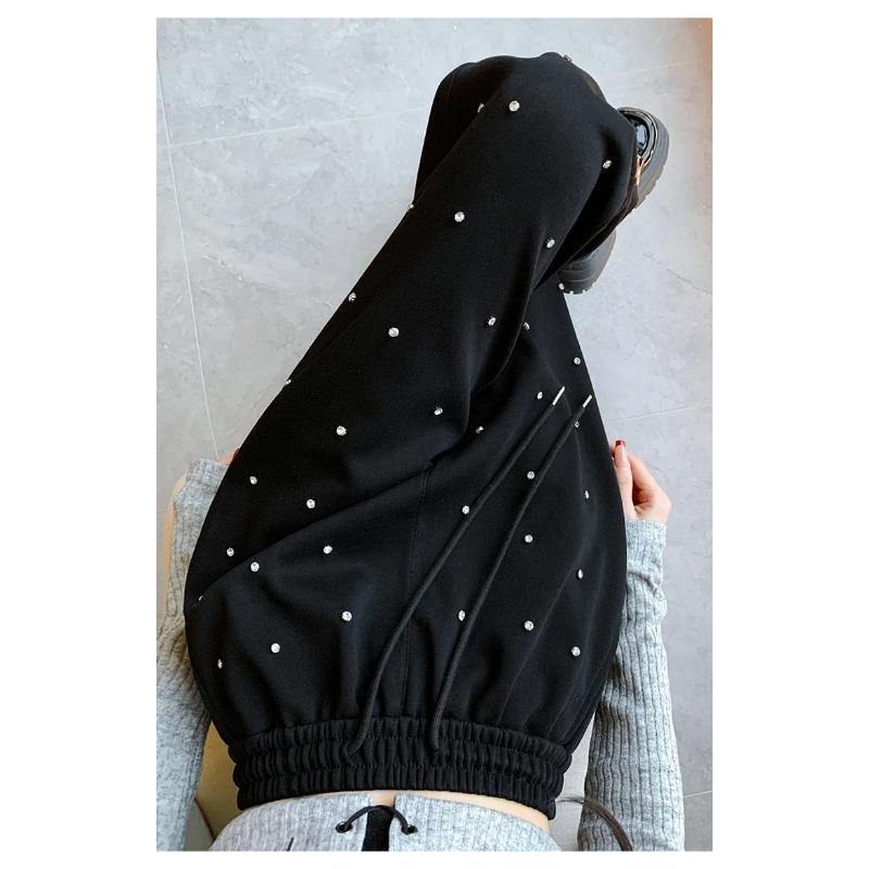 Heavy Industry Hot Diamond Wide Leg Pants for Women's Spring New Casual High Waist Loose Straight Tube Drop Floor Dragging Pants