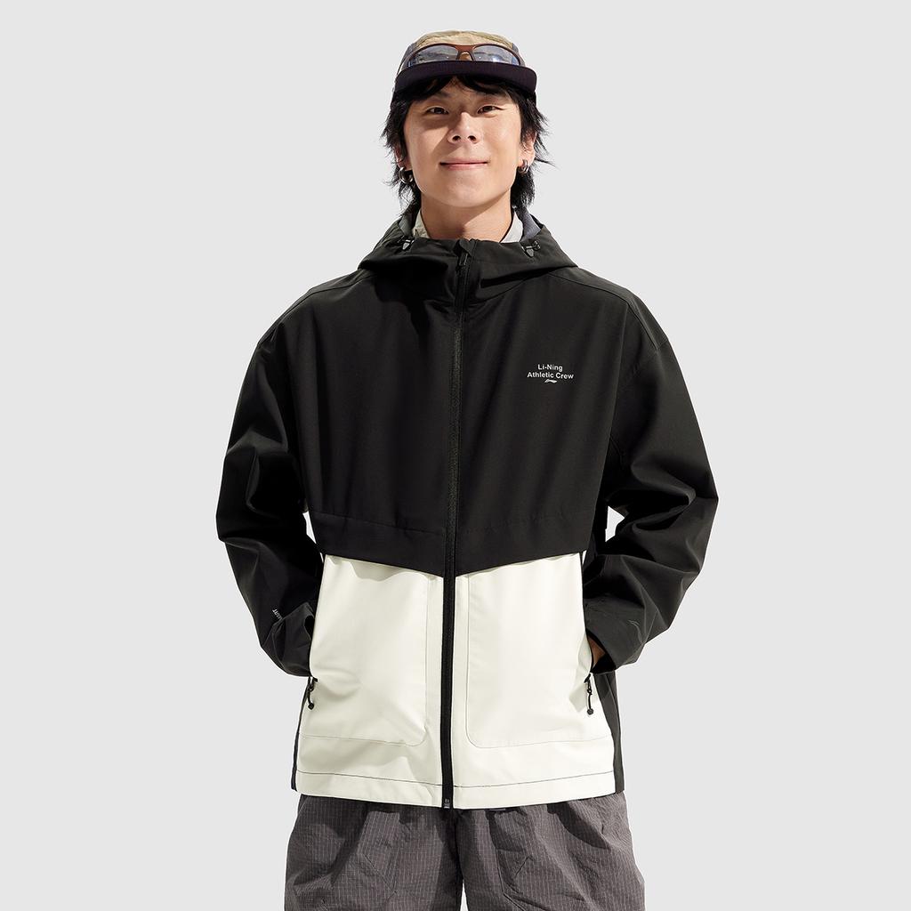 Водонепроницаемая ветровка LiNing Fitness Series с оборками и капюшоном, с надписью «На открытом воздухе», для бега, кемпинга, с длинным рукавом, на молнии, мужские куртки AFDU951-6