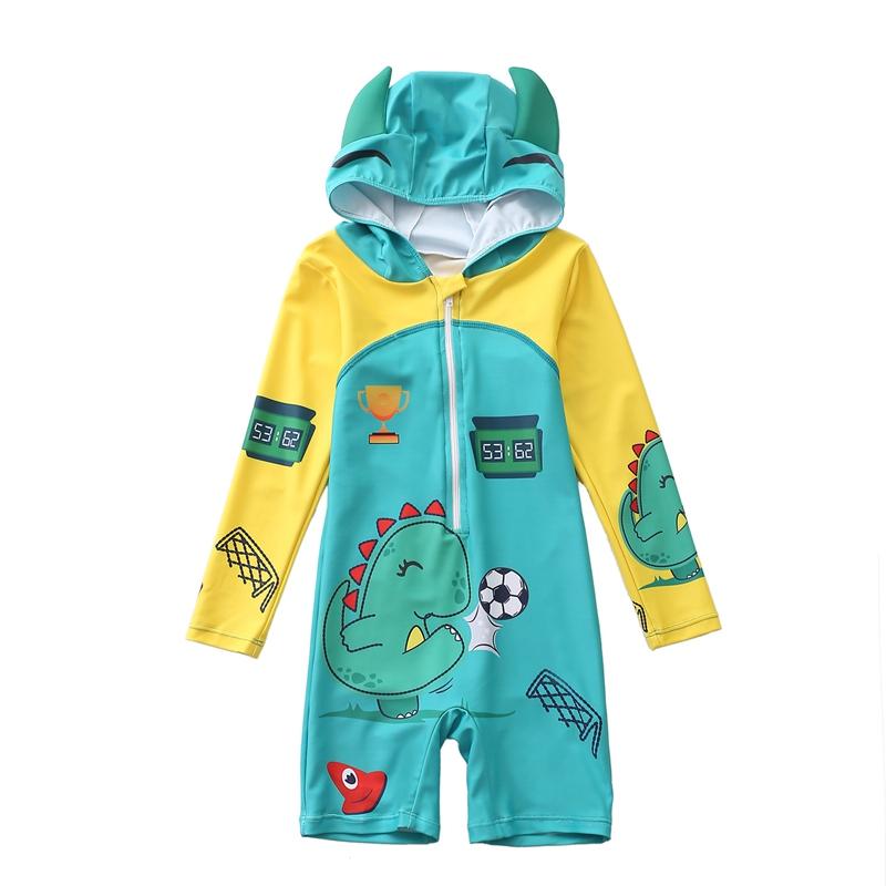 Цельный купальник для мальчиков от 1 до 7 лет, купальный костюм на молнии для малышей, купальный костюм с капюшоном, детский купальник с рисунком для маленьких мальчиков