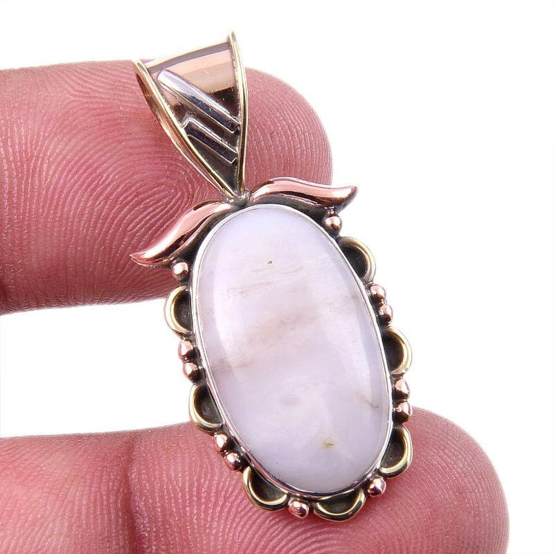 Натуральный розовый опал драгоценный камень 925 пробы цельное стерлинговое серебро двухцветная подвеска 1,25" U7U07