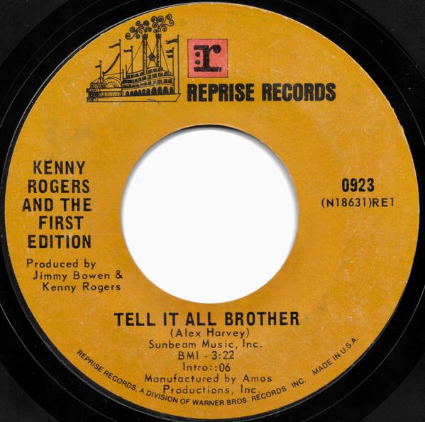 7inch Record KENNY ROGERS & THE FIRST EDITION - Tell It All Brother / Just Remember 0923 Reprise Records 1970 Canada Rock Used