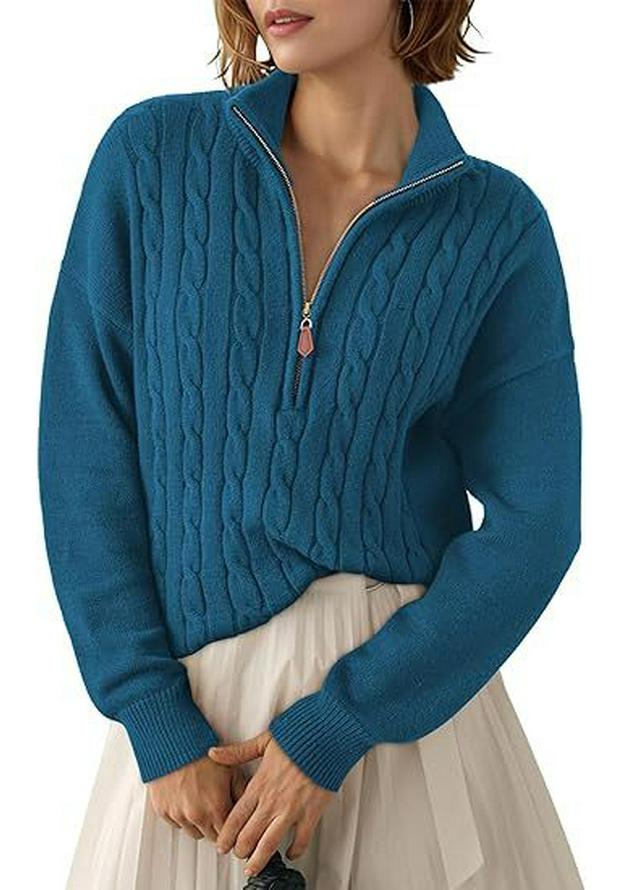 Women's Half-High Collar Zipper Ribbed Knit Pullover Sweater, Short-Sleeve, Loose Fit, 2025 Autumn/Winter Collection.