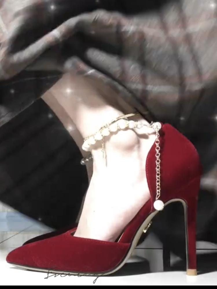 Гигантские белые ~ красные жемчужные туфли на высоком каблуке свадебные туфли для взрослых церемониальные туфли с острым носком Xiuhe Suede нежные не устающие ноги