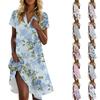 Women's Casual Fashion Stand Collar Floral Print Short Sleeve Dress