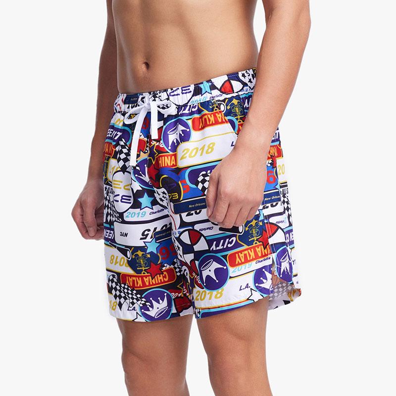 Anta Узорчатые дышащие квадратные плавки мужские плавки чисто-белые базовые-черные со звездами-фиолетовые 1823531450-4