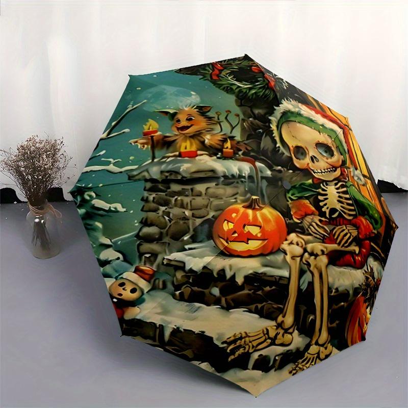 1pc Skeleton in Christmas Pattern Automatic Cartoon Umbrella is Fashionable and Good-Looking, Suitable for Travel and Daily Use.Y074