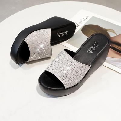 2024 Женские тапочки Летние женские туфли на платформе с открытым носком и стразами Шлепанцы Женские однотонные женские повседневные туфли для отдыха на природе Женские