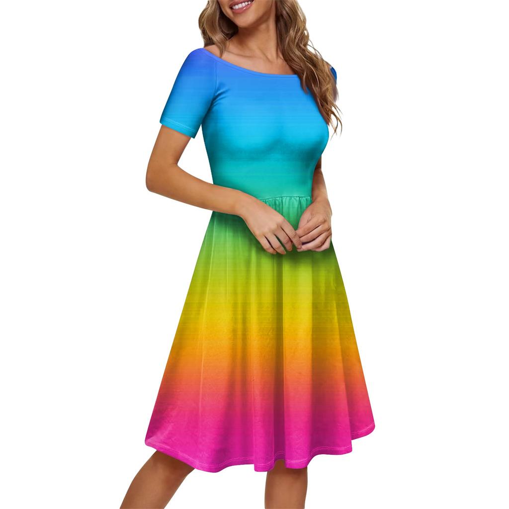 Women's Dress Short Sleeve Raglan Round Neck Large Neck Off Shoulder Gradient Dress