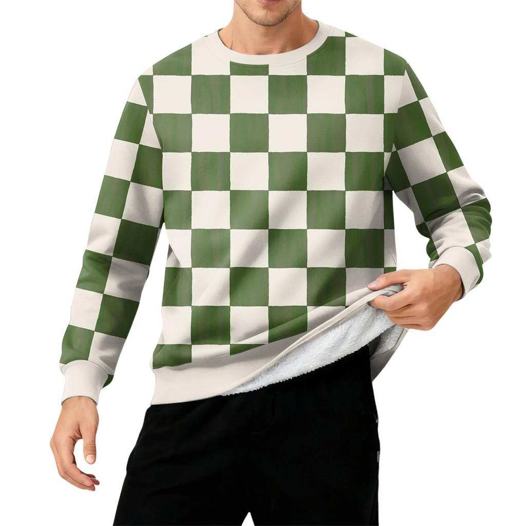 Мужской свитшот с круглым вырезом, на флисовой подкладке, плотный, однотонный