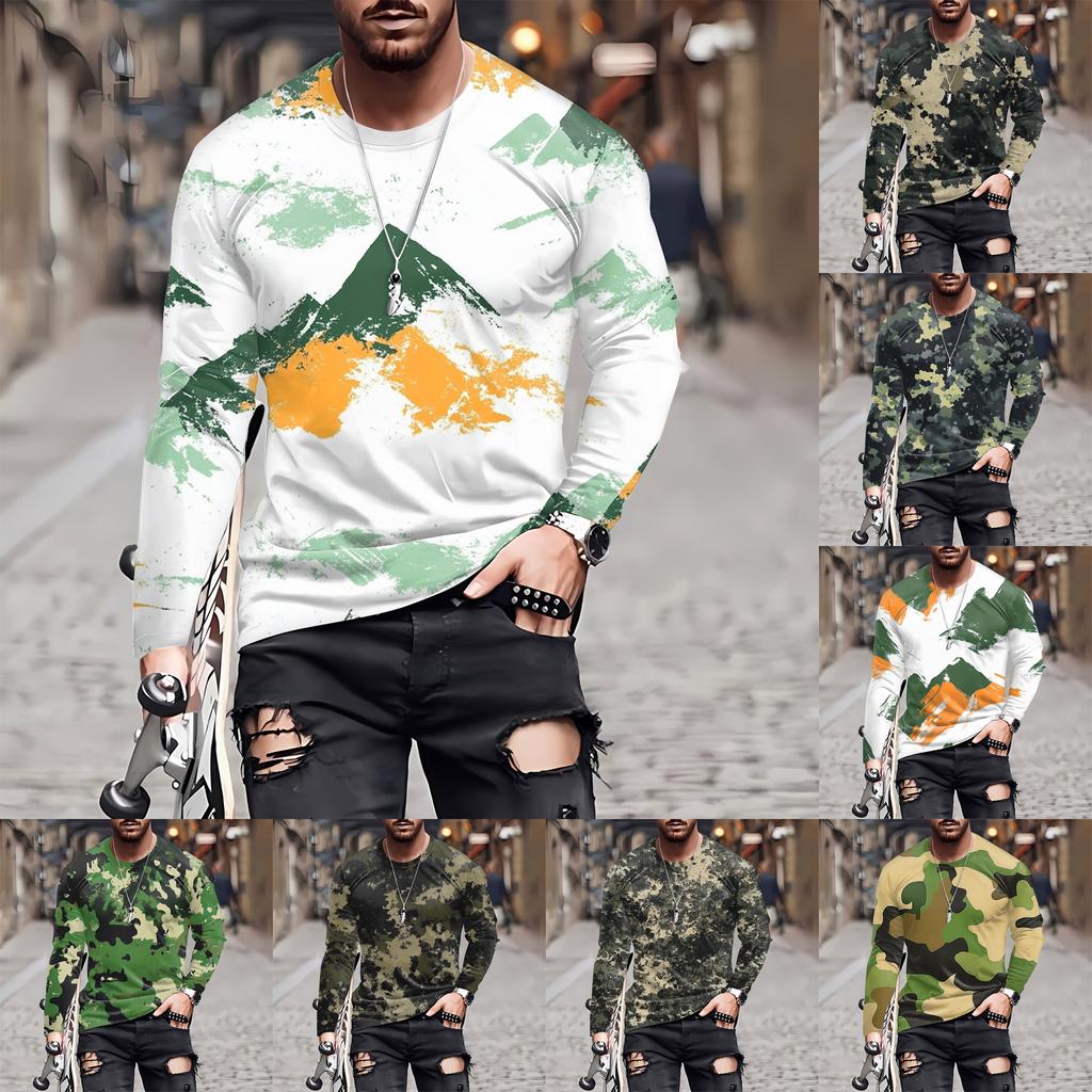 Муж. Футболка Круглый вырез Одежда Одежда На открытом воздухе Длинный рукав С принтом Модельер Винтаж