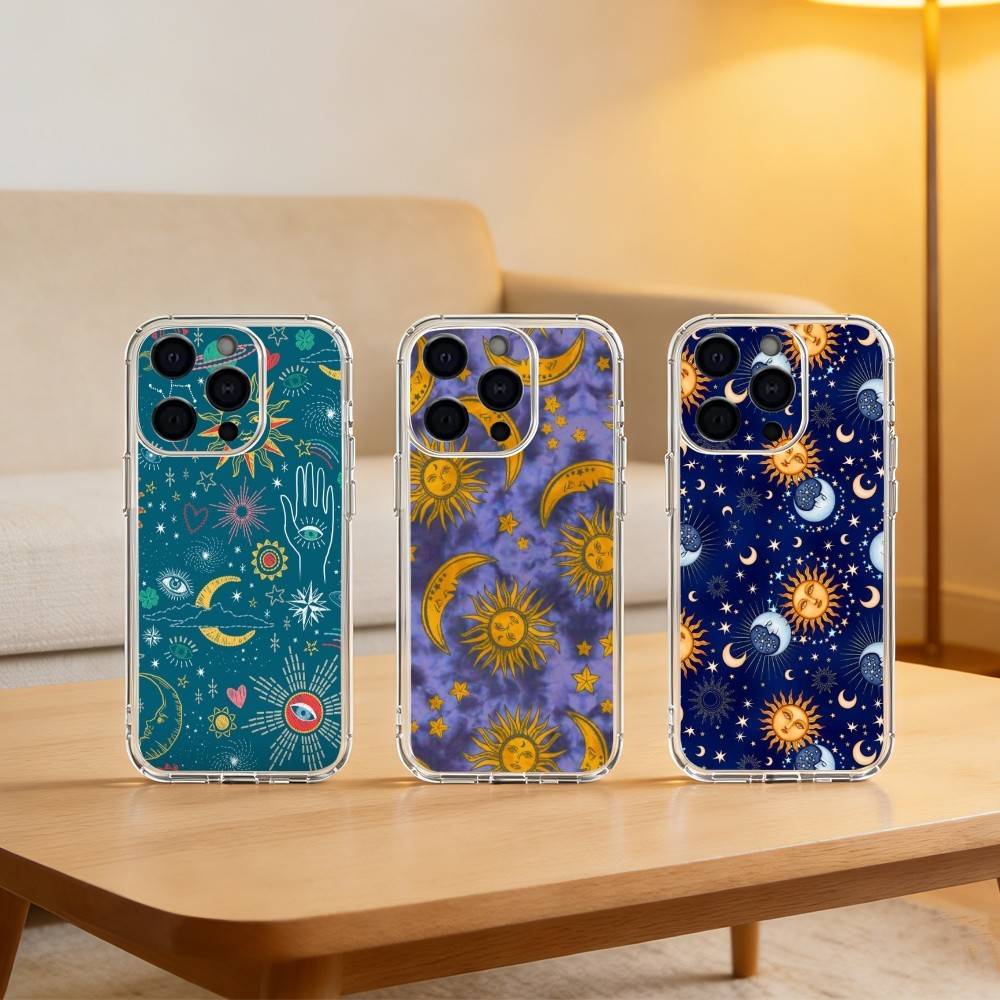 Чехол для телефона S-Солнце Луна S-Звезды Для iPhone 17 16 15 14 13 12 11 Mini Pro Max Plus Прозрачная крышка