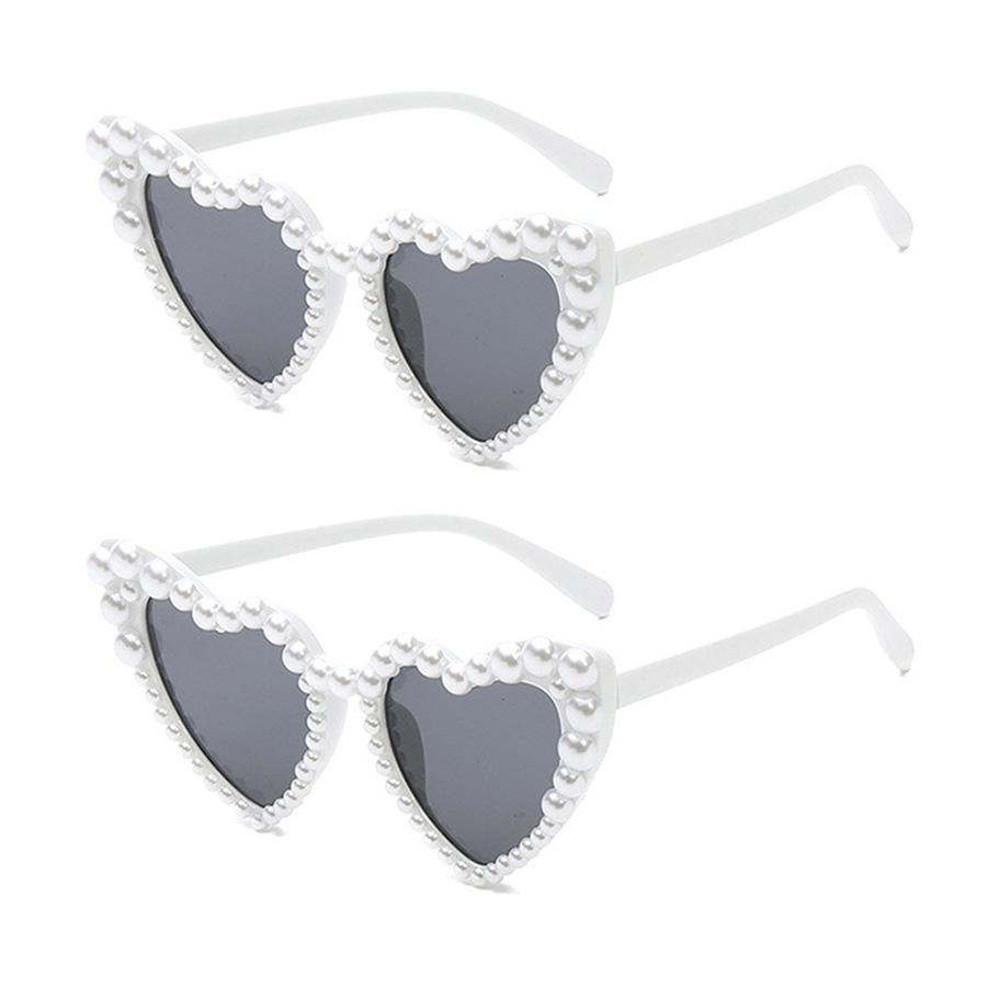 2PCS Heart Shaped Glasses With Faux Pearl Trendy Plastic Frame For Festivals Parties Vacations And Hiking