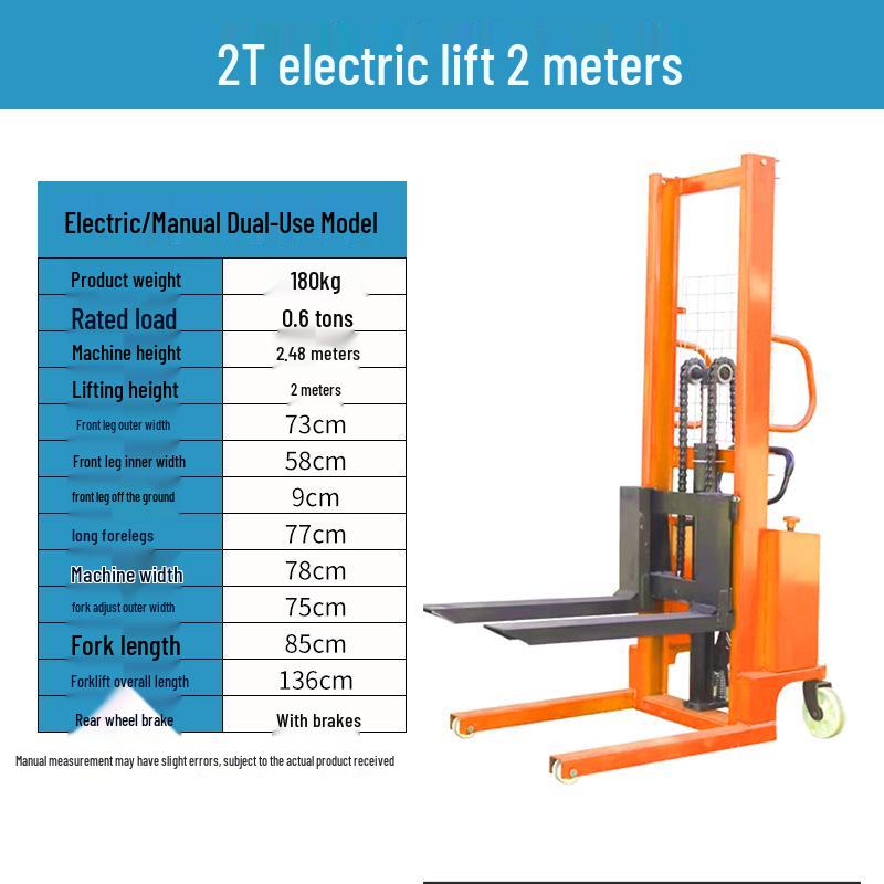 Manual and Electric Hydraulic Stacker: 1-2 Ton Capacity Forklift & Lifting Truck
