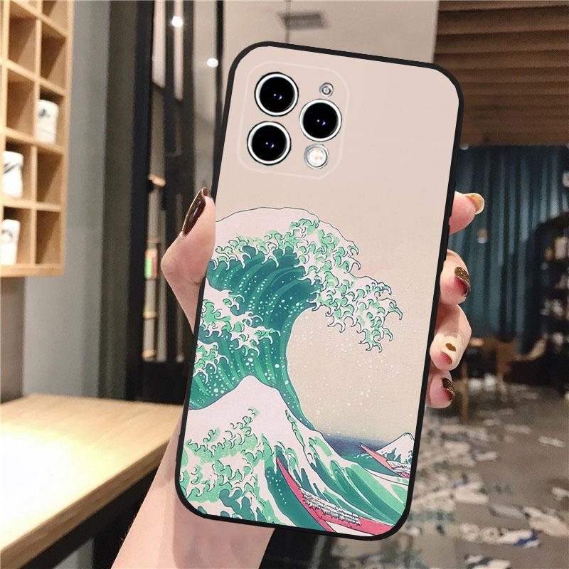 Phone Case For iphone 17 Pro Max 17 Pro Air 16 15 14 13 Pro Max 15 16 Pro 15Plus Wave Art Japanese Green Illust