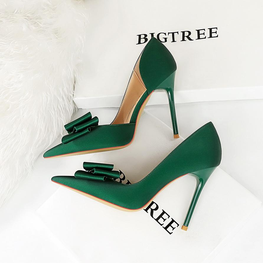 Женские модные туфли на тонком каблуке с милыми высокими каблуками, с острым носком и полым вырезом по бокам, с галстуком-бабочкой, одинарные туфли