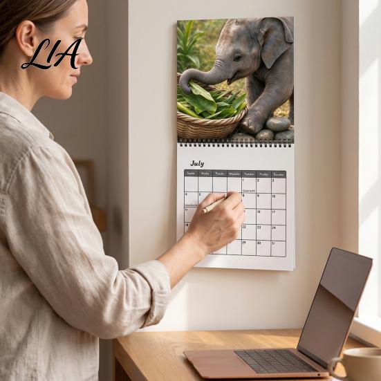 Monthly Planner with Large Grid Baby Elephant 2027 Wall Calendar, Cute Hanging Natural Personalized Appointment Wild Animal for Office, Home,
