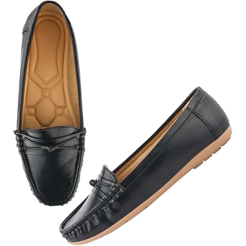 Shoetopia Upper Bow Detailed Black Loafers For Women & Gilrs /Eu38