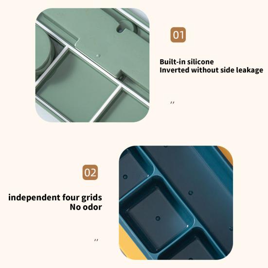 Ланч-бокс на 1300 мл с вилкой, ложкой, 4 отделениями, коробка для бенто, герметичный многоразовый контейнер для хранения продуктов питания, не содержащий бисфенола-А, для детей, студентов, офиса