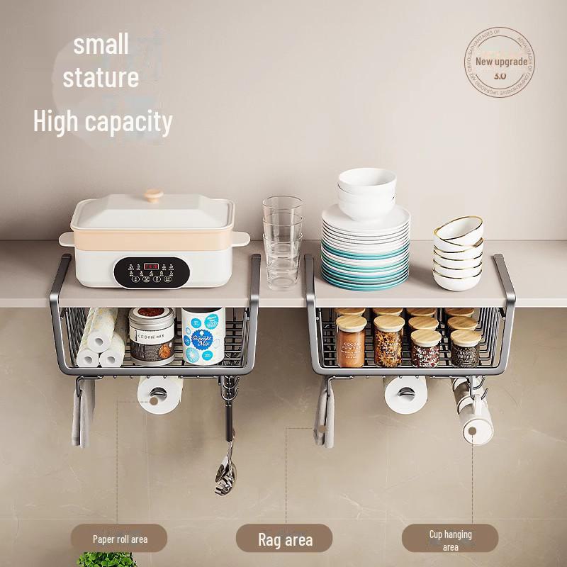 Стеллаж для хранения настенных шкафов без отверстий с крючками и подвесной корзиной