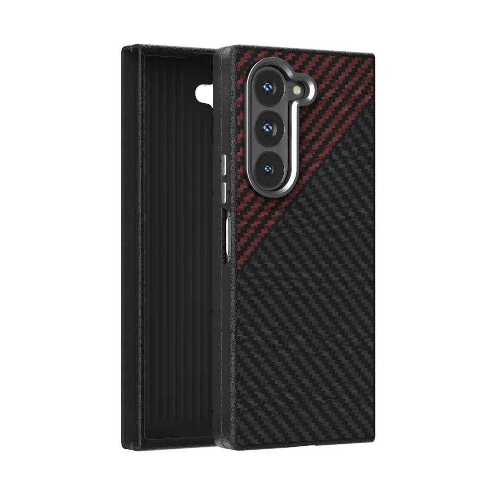 Чехол из углеродного волокна и кожи с магнитным покрытием для телефона Samsung Galaxy Galaxy Z Fold 6 5 Fold6 Fold5 5G с жестким защитным чехлом