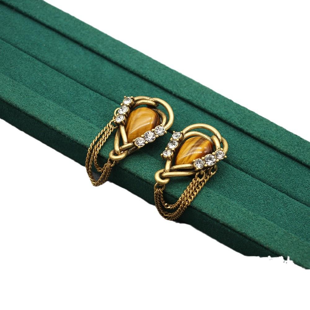 European Niche Design Tassel Earrings with Tiger Eye Stone - New Chinese Style Jewelry