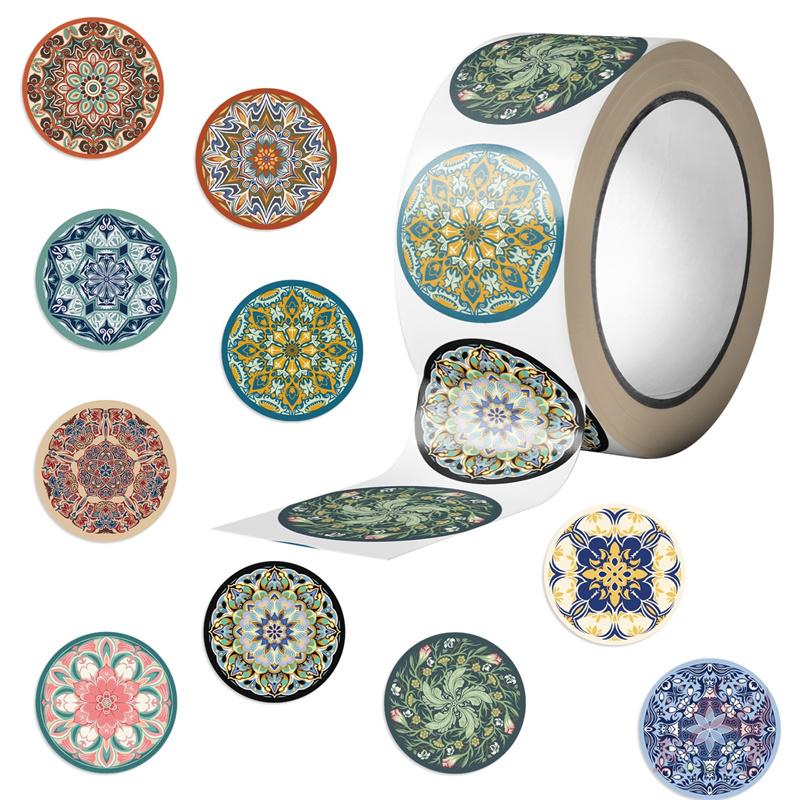 500Pcs/Roll Retro Flower Pattern Art Kids Rewards Stickers - DIY Scrapbooks Album Decor Sealing Label Decals