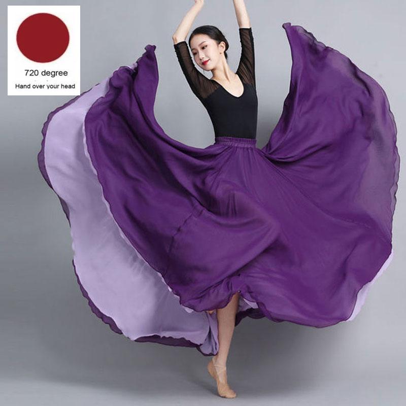 Women Double-side Chiffon Big Swing Skirt 540/720 Degree Classical Dance Skirt Belly Dance Costume Stage Performance Maxi Skirts