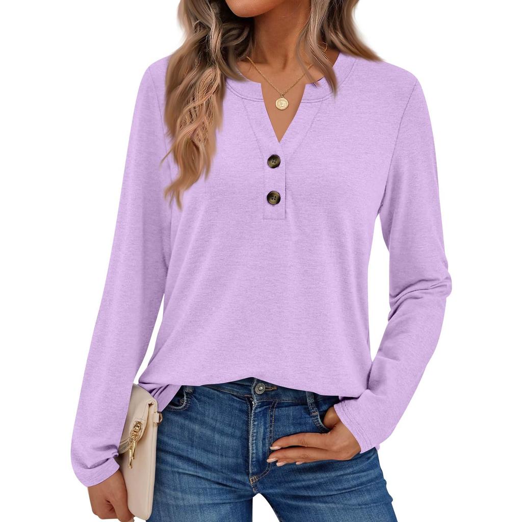 Women's Solid Color Long Sleeve Shirts Elegant Casual Tops Trendy Shirts Tops