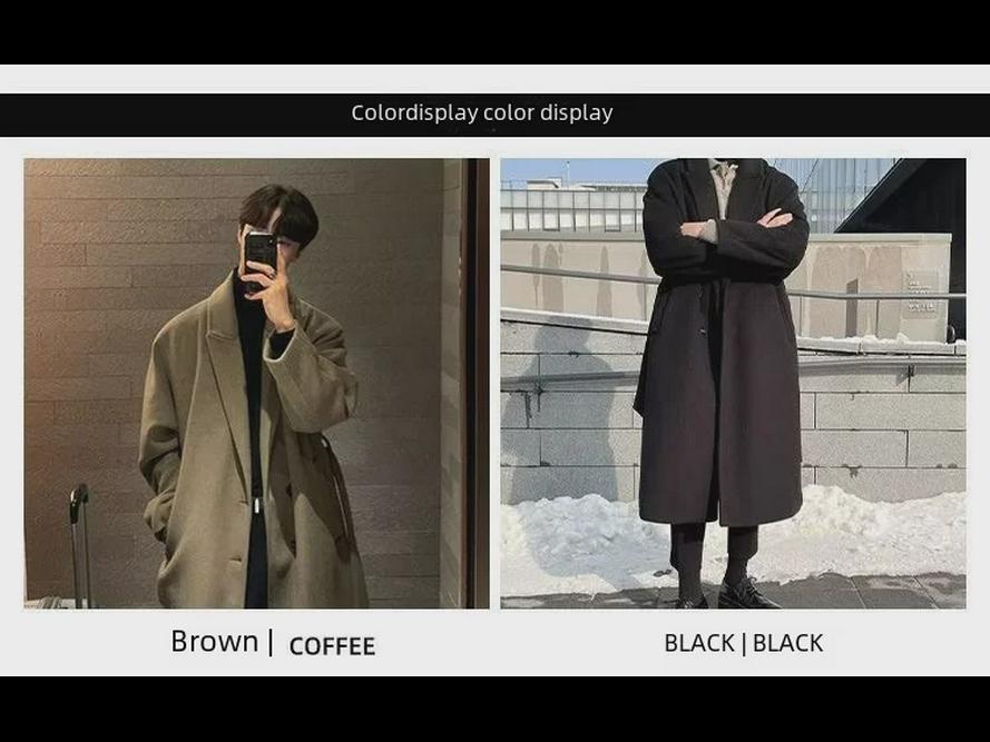 Мужская шерстяная ветровка средней длины в корейском стиле, длина до колена, свободный крой, весна/осень, модный британский дизайн