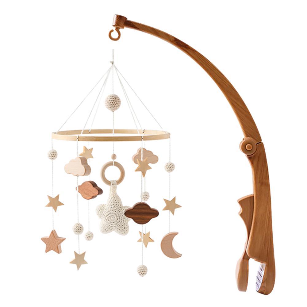 Crib Rattle Baby Bed Bell Newborn Wind Bell Hanging Tinkling Toy Wooden Baby Room Decorative Toy Star Shape Infant Crib Bell Rotating Music Rattle