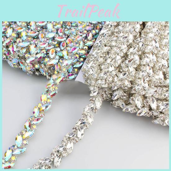 1 Shining Yard Rhinestone Trim Glass Craft Long Row Glitter Stone Charms Diy Making Absilver Color Faux Crystal Chain Shoes Clothing Accessories
