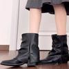 Fashion Elegant Thick Heel White Ankle Boots Women 2025 Autumn Pointed Toe Medium Heel Black Pleated Chelsea Boots Solid Woman's Shoes
