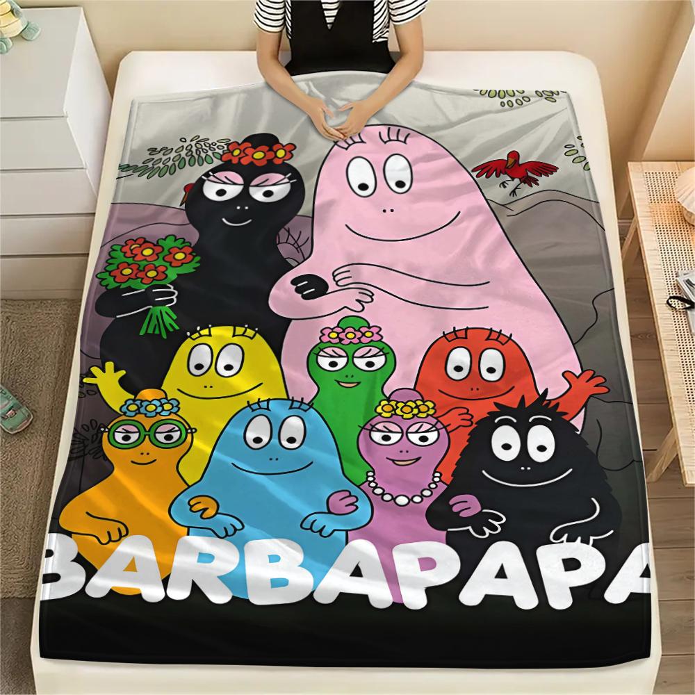 1Pc Barbapapa Family Print Flannel Blanket, High quality Comfortable for All Seasons, Home Decor, Warmth and Comfort, Perfect for Gifts