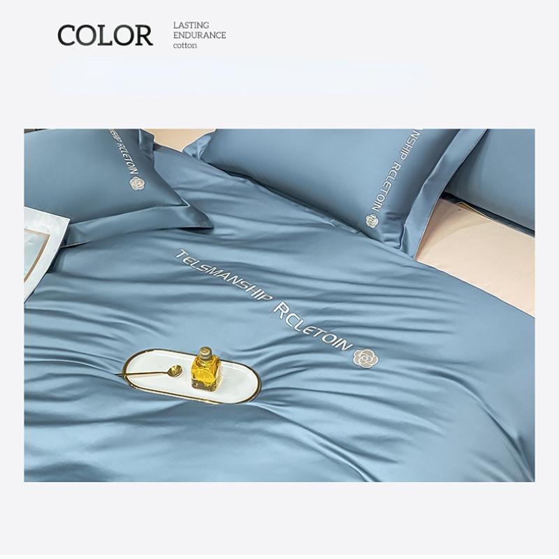 Лист 60 нитей, четыре предмета, хлопок, хлопок, длинный штапельный хлопок, Наньтун, легкий, роскошный стиль, вышитое пододеяльник, сплошной цвет, кровать