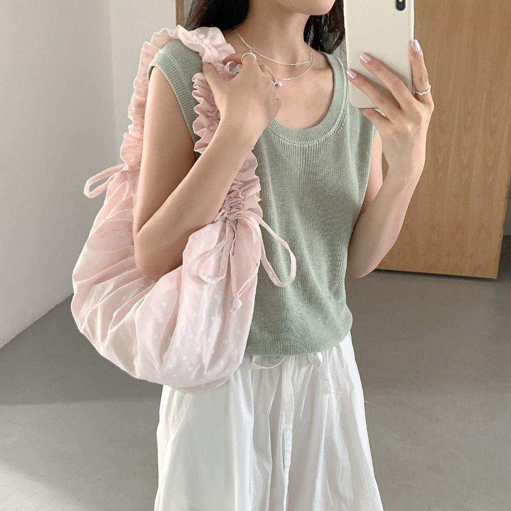 Lightweight Polka Dot Pleated Bag Korean Style Nylon Messenger Pouch Lace Crossbody Bag Outdoor