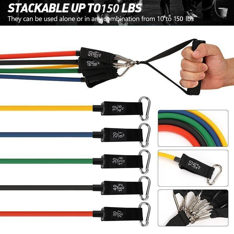 11pcs Resistance Bands Set Bodybuilding Exercise Equipment Fitness Elastic Rope Strength Training Tensioner Workout Expander