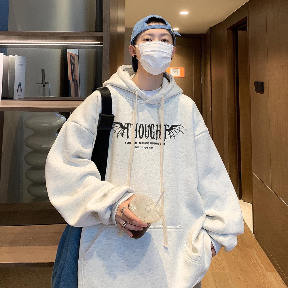 Men's Rose Print Hooded Sweatshirt: Heavyweight, Loose-Fit, Trendy American Retro Jacket for Spring & Autumn.