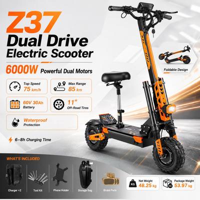 Электросамокат Z37-6000W60V30AH Электросамокат-Скорость 70 км/ч 11 Вакуумная шина-Складной EScoot