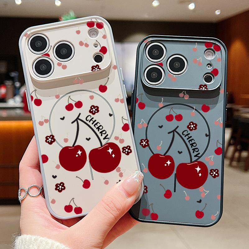 Магнитный чехол для телефона с мультяшным принтом вишни Для iPhone 17 Pro Max 16 15 14 13 Pro Max Для Magsafe Беспроводная зарядка ТПУ ПК Задняя крышка