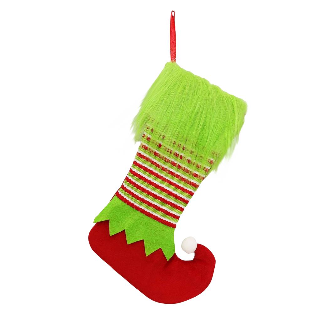 Christmas Stocking Elf Style Colorful Striped Christmas Decoration Elf Stocking Xmas Gift Festive Stocking Holiday Decor
