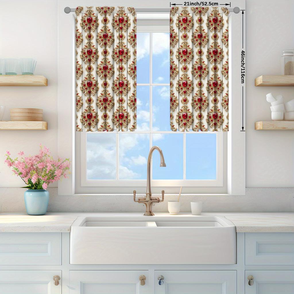 2pcs Ruby Printed Curtain for Home Decor - Rod Pocket Window Treatment for Bedroom   Office   Kitchen   Living Room   and Study