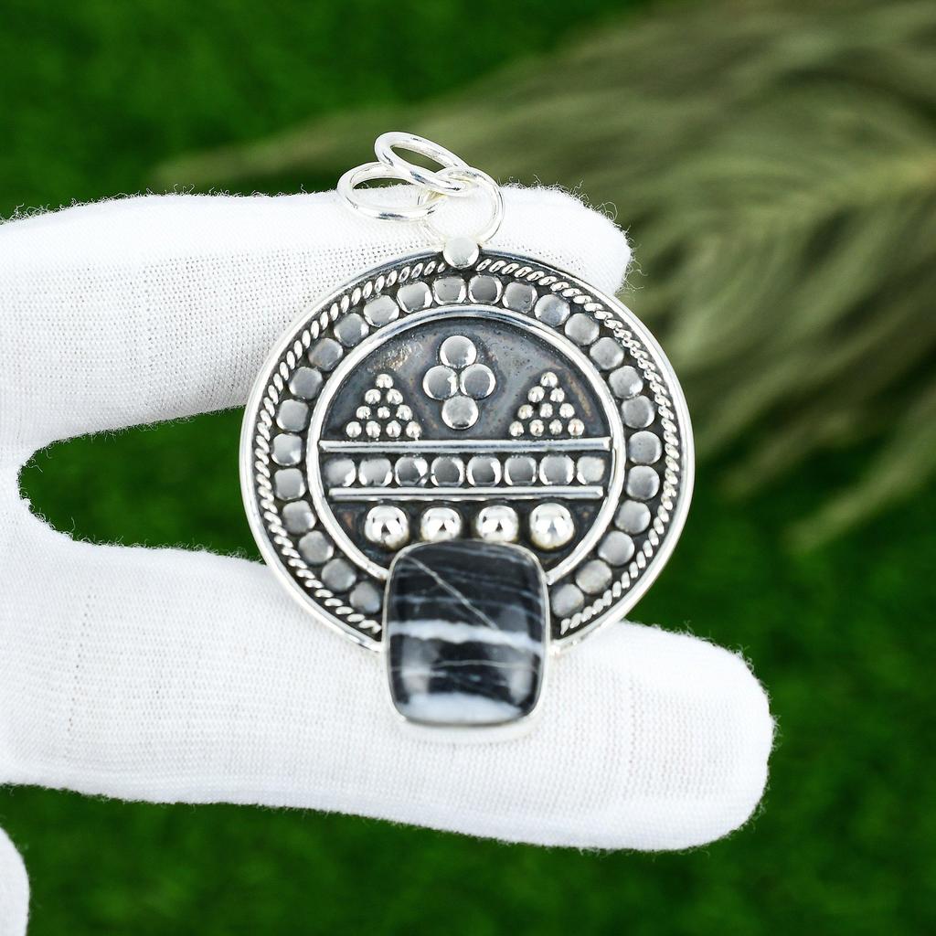 Сделка ко Дню сестер Серебро 925 пробы Камень Зебра Яшма Новый Безель Юбилейная Подвеска