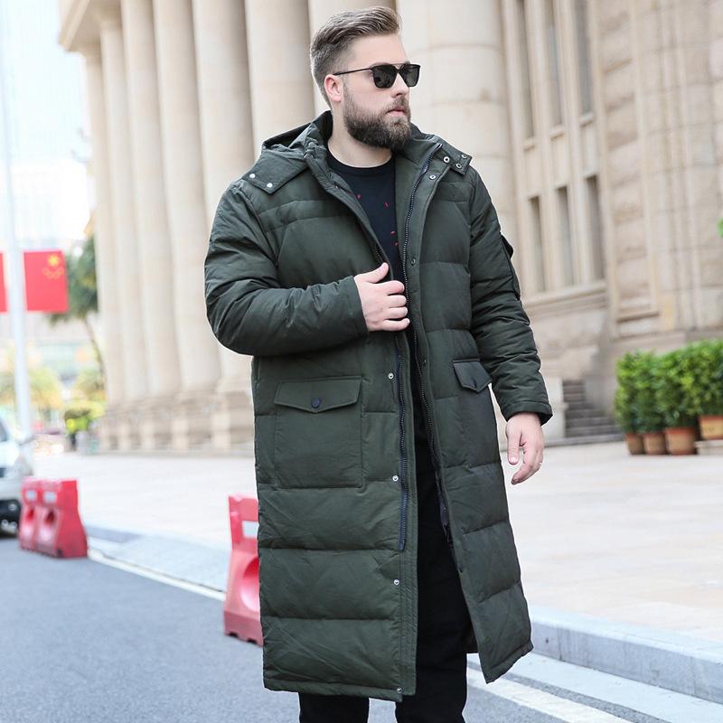 Autumn and Winter European and American Men's Leisure Fashion Oversized Stand Collar Extended Knee Down Jacket Warm Jacket