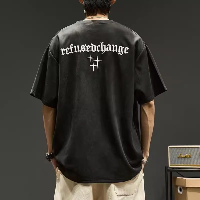 Новые летние мужские рубашки большого размера с короткими рукавами в стиле ретро, ​​свободные топы Tide Oversize с вышитыми буквами